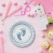 ブルーグリッターベビー足ベビーシャワーパーソナライズされた ペーパープレート (パーティー)