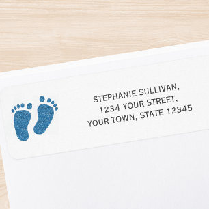 ブルーグリッターベビー足差出人住所 ラベル