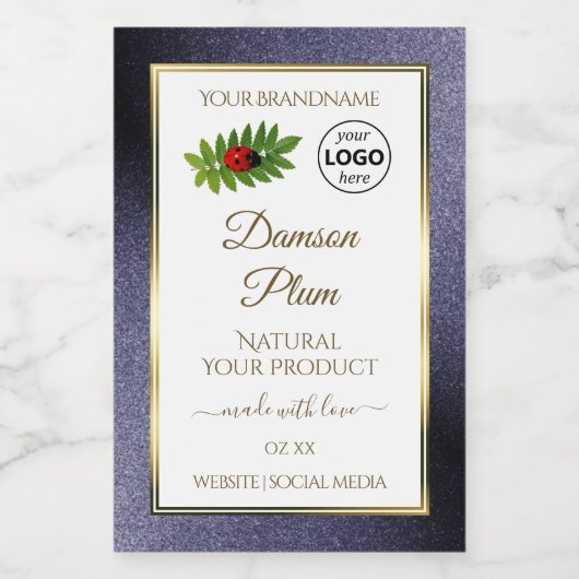 ブルーグリッターホワイト金ゴールド製品ラベルLadybugロゴ フードラベル (シングルラベル)