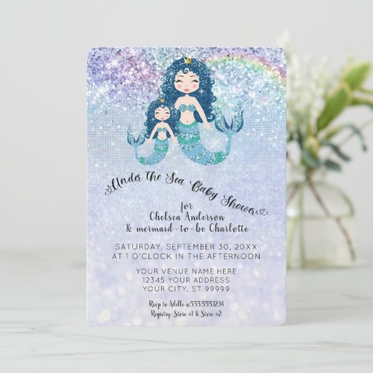 ブルーグリッターメルメイドザシーベビーガール 招待状 (スタンド正面)