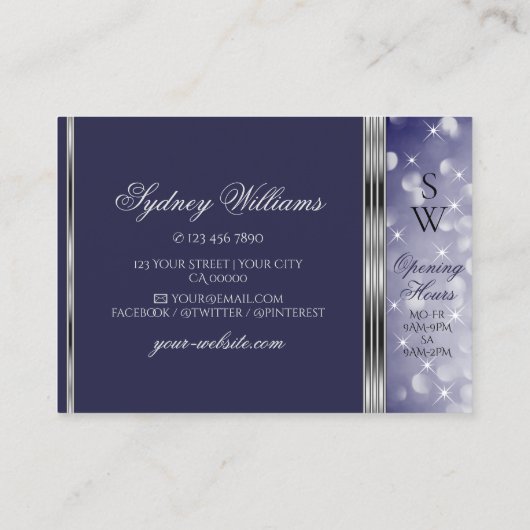 ブルーグリッタールミナススターズイニシャルシルバー縁ど 名刺 (裏面)
