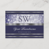 ブルーグリッタールミナススターズイニシャルシルバー縁ど 名刺 (正面)