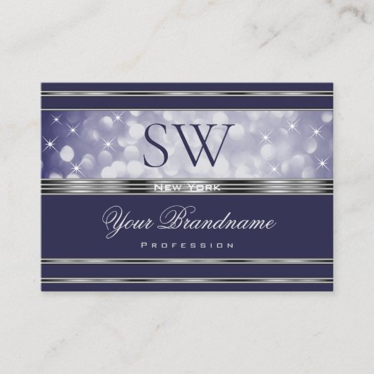 ブルーグリッタールミナススターズイニシャルシルバー縁ど 名刺 (正面)