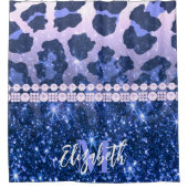 ブルーグリッターレオパード印刷 シャワーカーテン (正面)