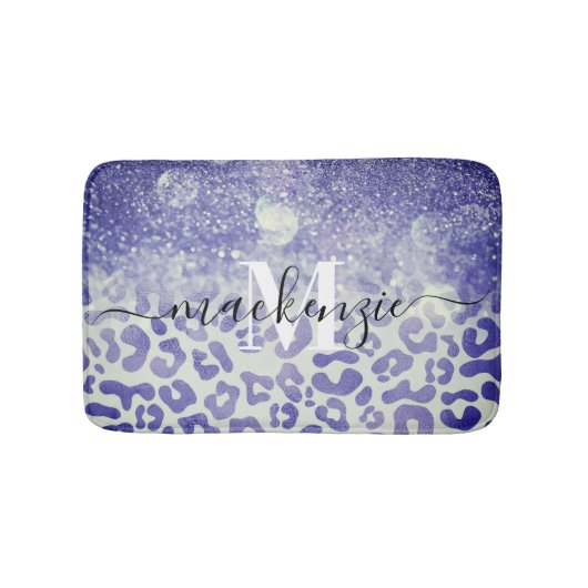 ブルーグリッターレオパード印刷 バスマット (正面)