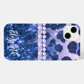 ブルーグリッターレオパード印刷 iPhoneケース (裏面横)