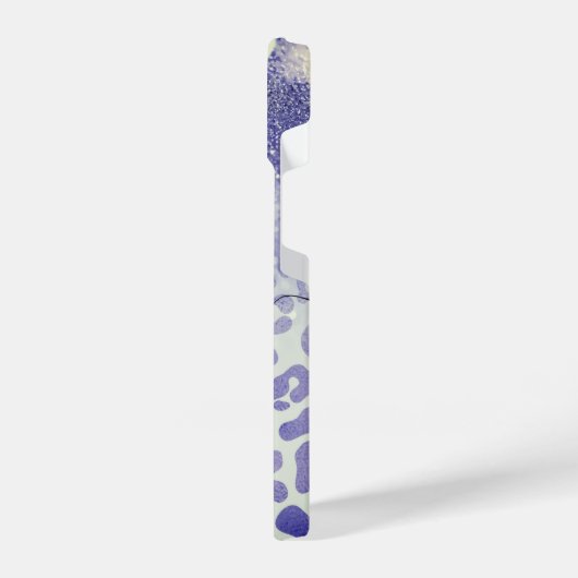 ブルーグリッターレオパード印刷 iPhoneケース (左側面)