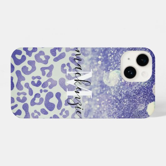 ブルーグリッターレオパード印刷 iPhoneケース (裏面横)
