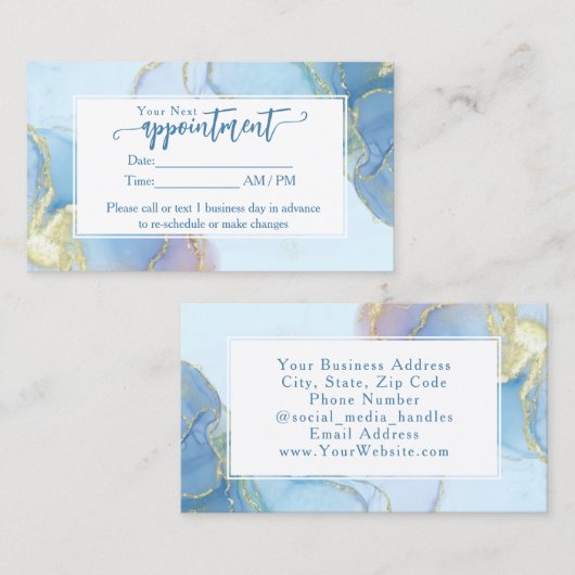 ブルーグリッター水彩ファッションモダンアポイントメント 名刺 (正面/裏面)