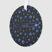 ブルーグリッター犬の足パターンモノグラム オーナメント (正面)