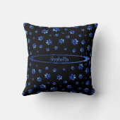 ブルーグリッター犬の足パターンモノグラム クッション (裏面)