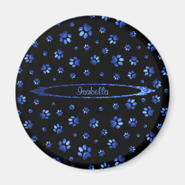 ブルーグリッター犬の足パターンモノグラム マグネット