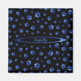 ブルーグリッター犬の足パターンモノグラム マグネット