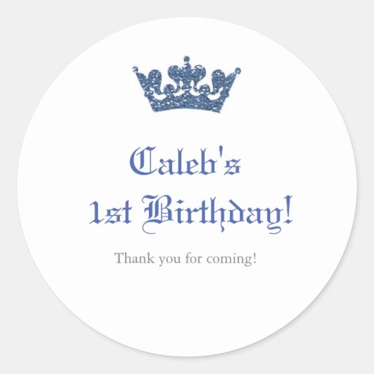 ブルーグリッター王室のクラウンプリンスステッカー ラウンドシール (正面)