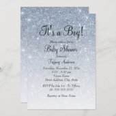 ブルーグリッター男の子の赤ちゃんシャワー招待状 招待状 (正面/裏面)