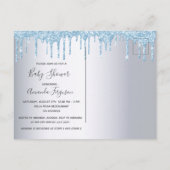 ブルーグリッター男の赤ちゃんシルバーシャワー招待 ポストカード (裏面)