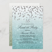 ブルーグリッター紙吹雪スウィート16招待状 招待状 (正面/裏面)