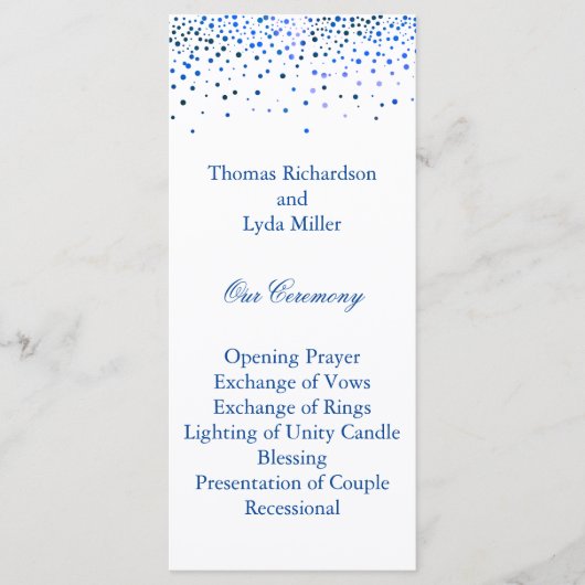 ブルーグリッター紙吹雪フェイクフォイル結婚式 プログラム (正面)