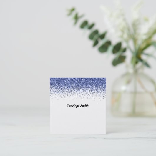 ブルーグリッター美しいスタイリストメイクアップアーティスト スクエア名刺 (スタンド正面)