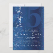 ブルーグリッター誕生日きらめくグラムパーティー 招待状 (正面)