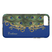 ブルーグリッター金ゴールドオーナメントピーコックフェザー Case-Mate iPhoneケース (裏面(横))