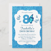 ブルーグリッター鮮やかキュイきらめくー8歳の誕生日 招待状 (正面)