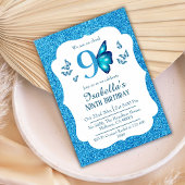 ブルーグリッター鮮やかキュイきらめくー9歳の誕生日 招待状