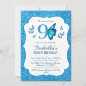 ブルーグリッター鮮やかキュイきらめくー9歳の誕生日 招待状 (正面)