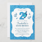 ブルーグリッター鮮やか可愛いきらめく2歳の誕生日 招待状 (正面)