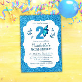 ブルーグリッター鮮やか可愛いきらめく2歳の誕生日 招待状