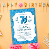 ブルーグリッター鮮やか可愛いきらめく7歳の誕生日 招待状