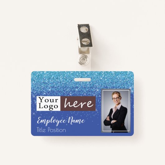 ブルーグリッター1ガーリー枚の従業員名 バッジ (正面クリップ)
