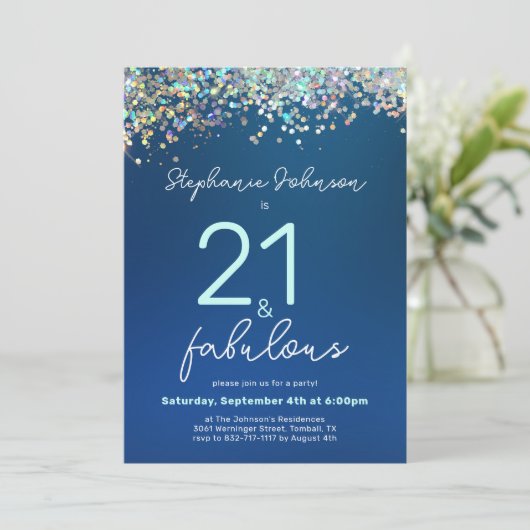 ブルーグリッター21とファビュラス21歳の誕生日パーティー 招待状 (スタンド正面)