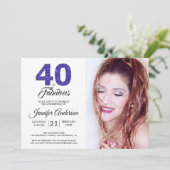 ブルーグリッター40と素晴らしい40th誕生日の写真 招待状 (スタンド正面)