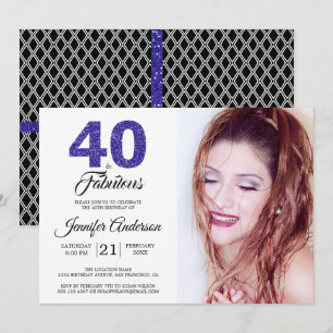 ブルーグリッター40と素晴らしい40th誕生日の写真 招待状