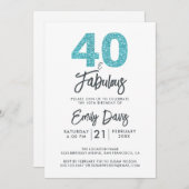 ブルーグリッター40と素晴らしい | 40歳の誕生日パーティー 招待状 (正面/裏面)