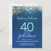 ブルーグリッター40 アンド ファビュラス 40歳の誕生日パーティー 招待状 (正面)
