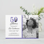 ブルーグリッター50素敵な50th誕生日パーティーの写真 招待状 (スタンド正面)