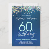 ブルーグリッター60thバースデーパーティー 招待状 (正面)