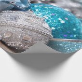 ブルーグリッター、シルバースパークル、オーナメント、クリスマス ラッピングペーパー (角)