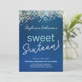 ブルーグリッター スウィートシックスティーン 16歳の誕生日パーティー 招待状 (スタンド正面)