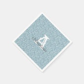 ブルーグリッター&スパークルモノグラムナプキン スタンダードカクテルナプキン (角)