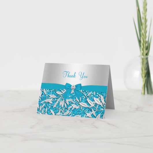 ブルーグリッター&ボウサンキューカード サンキューカード (正面)