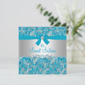 ブルーグリッター&ボウSweet sixteen招待状 招待状 (スタンド正面)