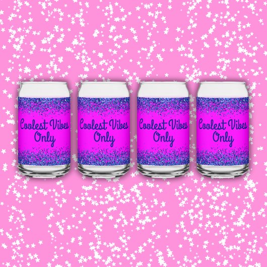 ブルーグリッター&文字オンピンククール – ビーブのみ | ガラス缶