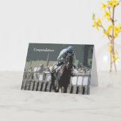 ブルーグリーティングカードに騎手を入れた競走馬 カード (黄色い花)