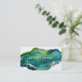 ブルーグリーンおよび金ゴールド（ばちゃばちゃ）跳ねる名刺 名刺 (スタンド正面)