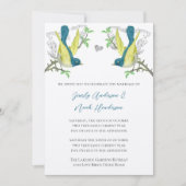 ブルーグリーンとイエローヴィンテージの鳥の結婚式 招待状 (正面)