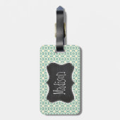 ブルーグリーンとクリームフローラ、ヴィンテージシャルボード ラゲッジタグ (裏面縦)