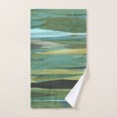 ブルーグリーンとグレイモダンアート バスタオルセット (ハンドタオル)
